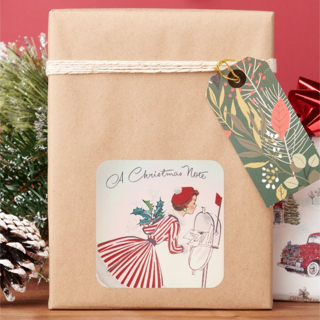 retro Vintage Christmas note lady Holiday sticker (Holiday)