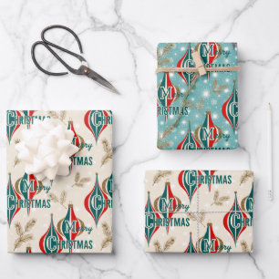 Retro Vintage Christmas Ornament Jubilee Wrapping Paper Sheet
