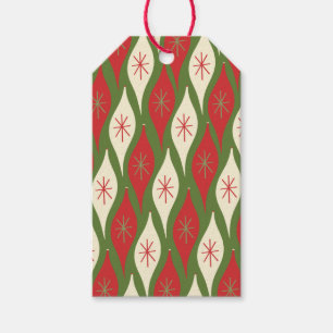 Retro Vintage Christmas Ornaments Pattern on Green Gift Tags
