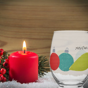 Retro Vintage Christmas Ornaments Personalised Stemless Wine Glass