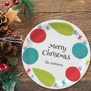 Retro Vintage Christmas Ornaments Personalized Paper Plate