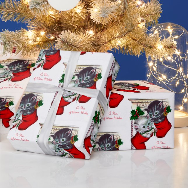 Retro vintage Christmas party cat wrap Wrapping Paper (Holidays)