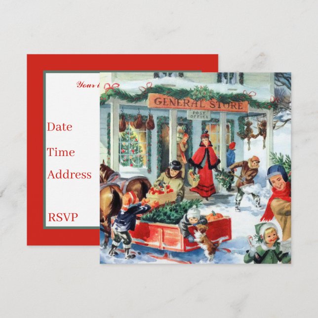 retro vintage Christmas party Invitation (Front/Back)