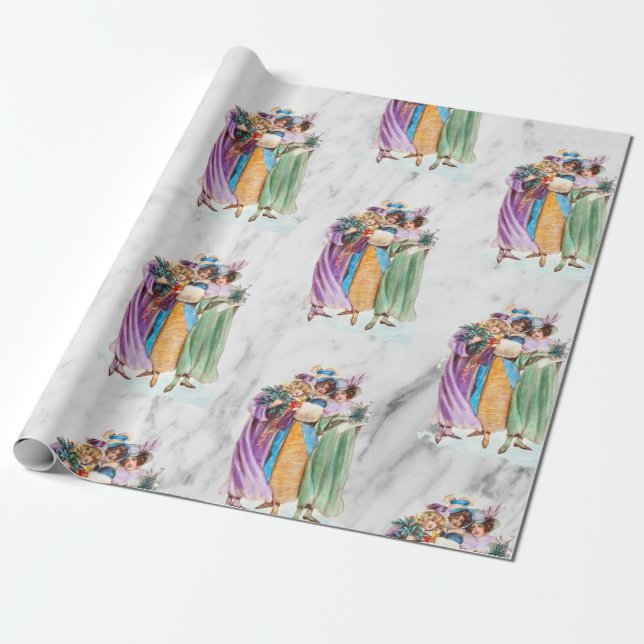 Retro Vintage Christmas Party Ladies  Wrapping Paper (Unrolled)