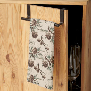 Retro Vintage Christmas Pinecones      Tea Towel
