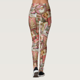 Retro Vintage Christmas: Pink Collage Leggings