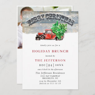 Retro Vintage Christmas Red Truck HOLIDAY BRUNCH I Invitation