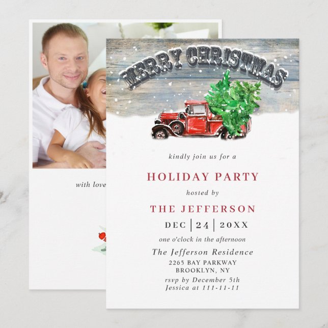 Retro Vintage Christmas Red Truck Holiday Party  Invitation (Front/Back)