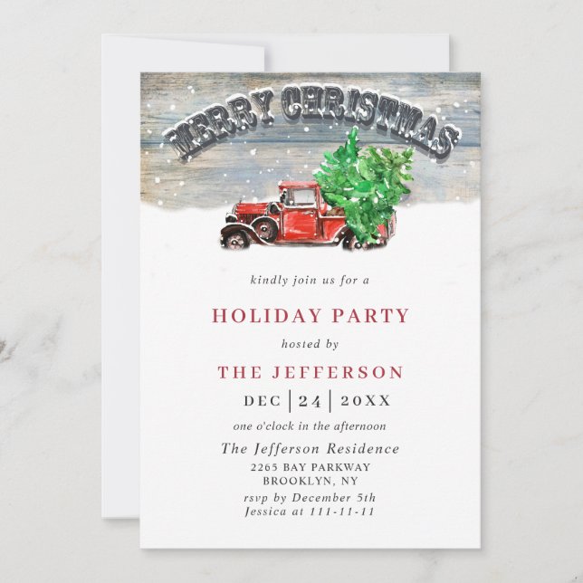 Retro Vintage Christmas Red Truck Holiday Party Invitation (Front)