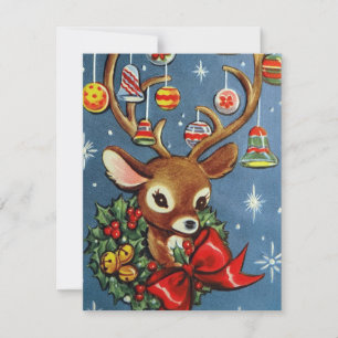 retro Vintage Christmas reindeer add message card