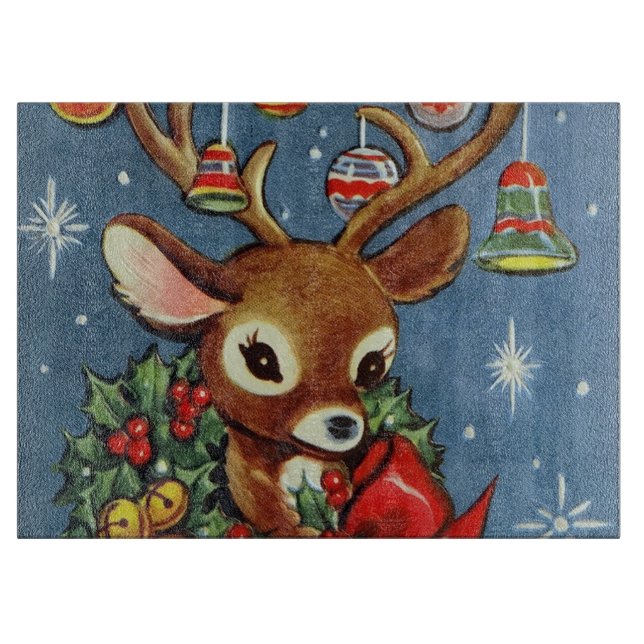 Retro Vintage Christmas reindeer cutting board (Front)