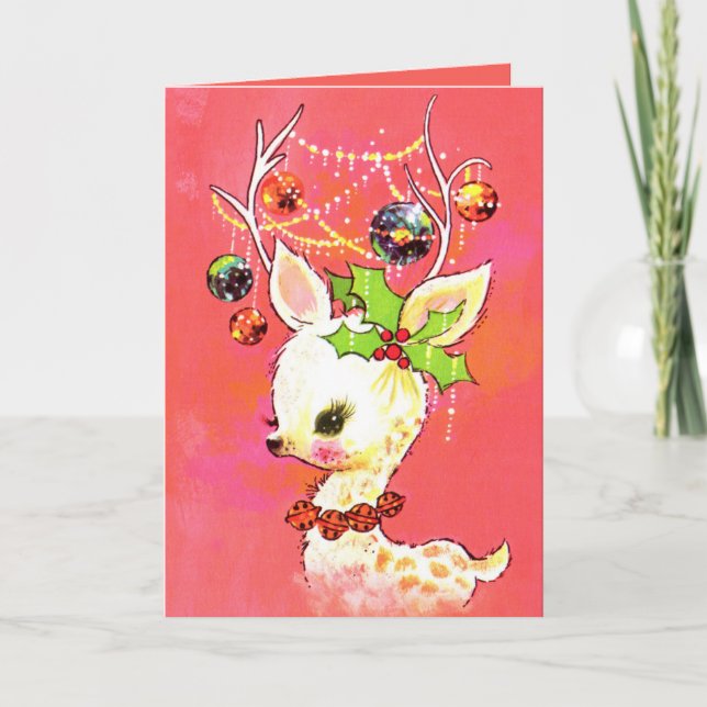 Retro vintage Christmas reindeer Holiday greeting Card (Front)