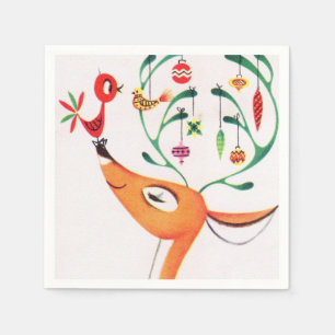retro vintage Christmas reindeer Holiday Napkin