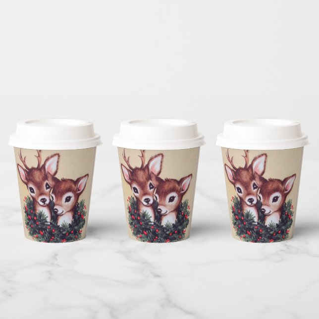 retro vintage Christmas reindeer Holiday  Paper Cups (Multi)