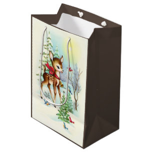 retro vintage Christmas reindeer Holiday party Medium Gift Bag
