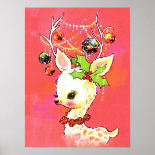 retro vintage Christmas reindeer Holiday Poster