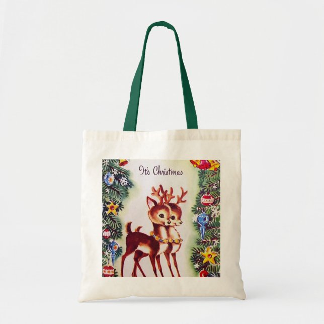 Retro vintage Christmas reindeer Holiday  Tote Bag (Front)