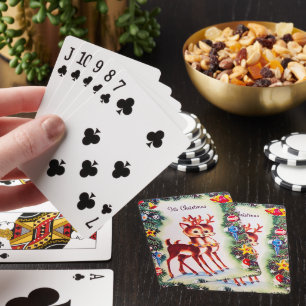 Retro vintage Christmas reindeer Playing Cards