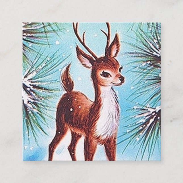 Retro vintage Christmas reindeer Square Business Card (Front)