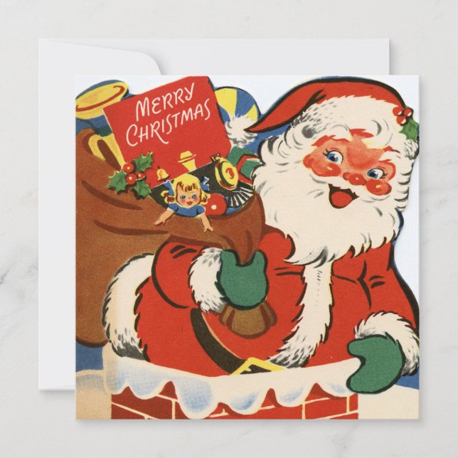 retro vintage Christmas Santa add information Invitation (Front)