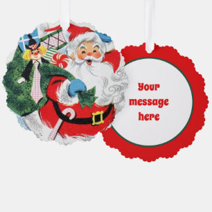 Retro vintage Christmas Santa add message Tree Decoration Card