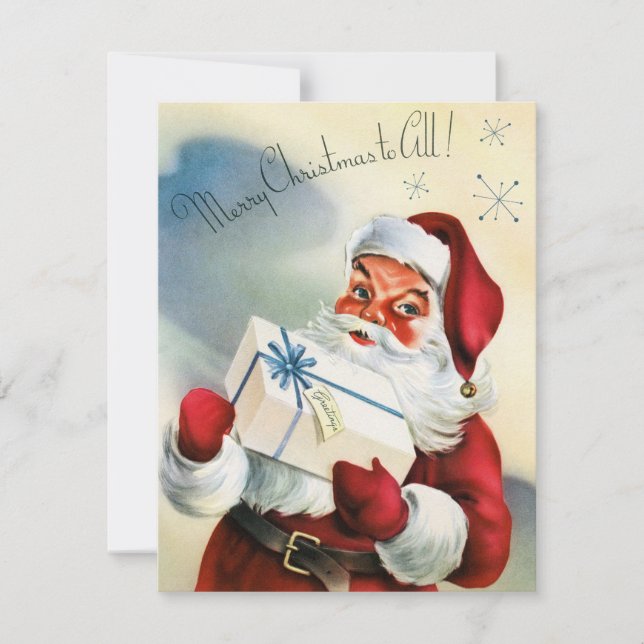 Retro Vintage Christmas Santa add name card (Front)
