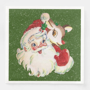 retro vintage Christmas Santa and reindeer party Napkin
