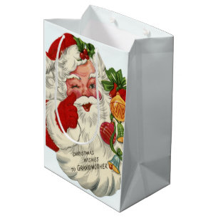 retro vintage Christmas Santa Grandmother Medium Gift Bag