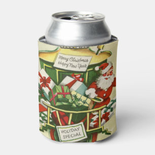 retro vintage Christmas Santa Holiday Can Cooler