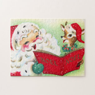 retro vintage Christmas Santa Holiday  Jigsaw Puzzle