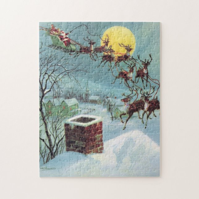 retro vintage Christmas Santa Holiday Jigsaw Puzzle (Vertical)