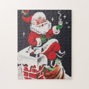 retro vintage Christmas Santa Holiday Jigsaw Puzzle
