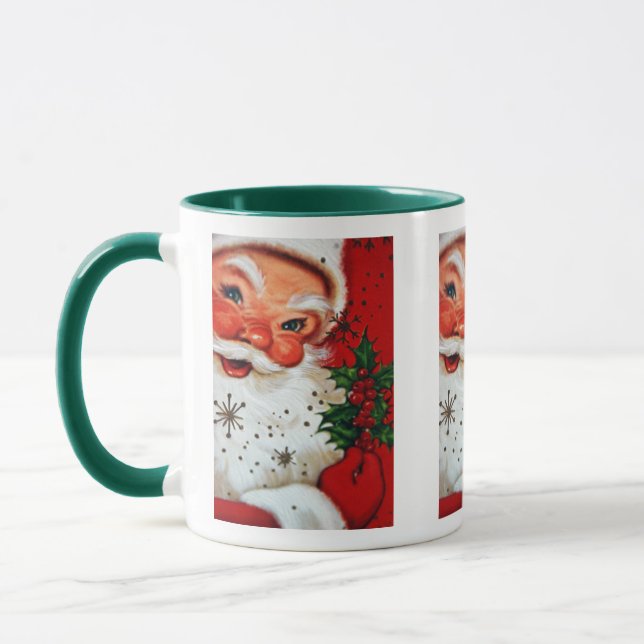 retro Vintage Christmas Santa Holiday mug (Left)