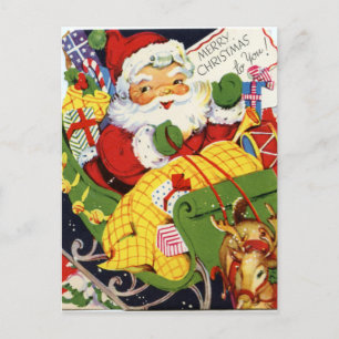 retro vintage Christmas Santa  Holiday Postcard