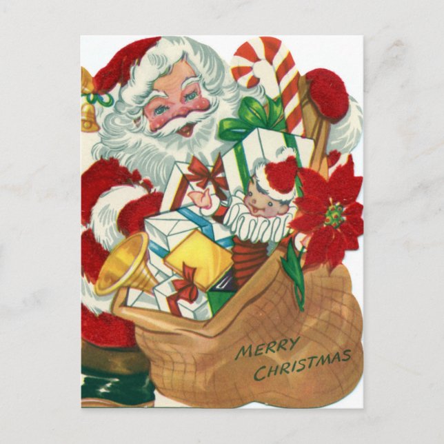retro vintage Christmas Santa Holiday Postcard (Front)