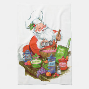 retro vintage Christmas Santa Holiday  Tea Towel