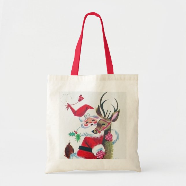 Retro vintage Christmas Santa Holiday tote bag (Front)