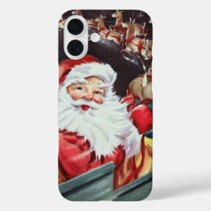 Retro vintage Christmas Santa iPhone sixteen 16 Plus Case