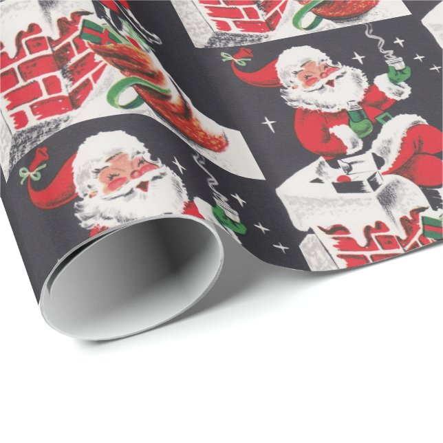 Retro Vintage Christmas Santa party wrap Wrapping Paper (Roll Corner)
