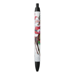 Retro vintage Christmas Santa reindeer Black Ink Pen