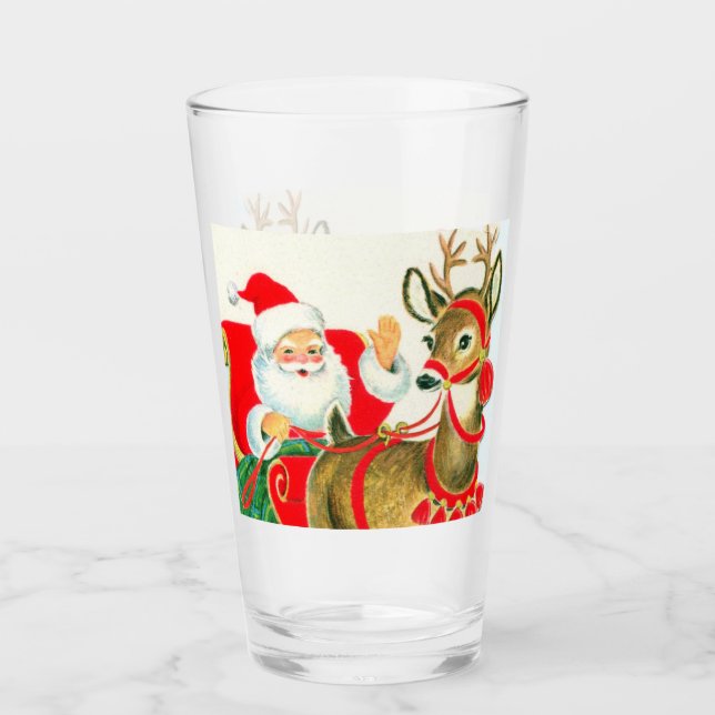 retro vintage Christmas Santa reindeer Glass (Front)