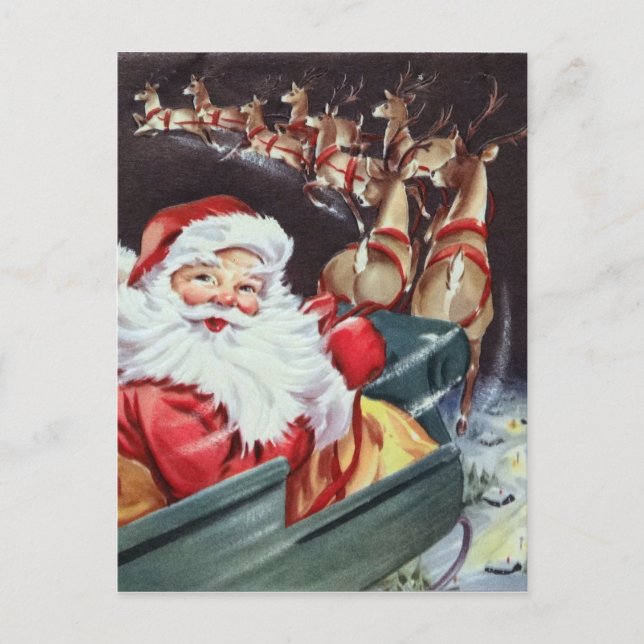 retro vintage Christmas Santa reindeer  Holiday Postcard (Front)