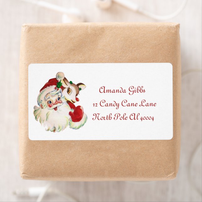 retro vintage Christmas Santa reindeer label (Insitu)