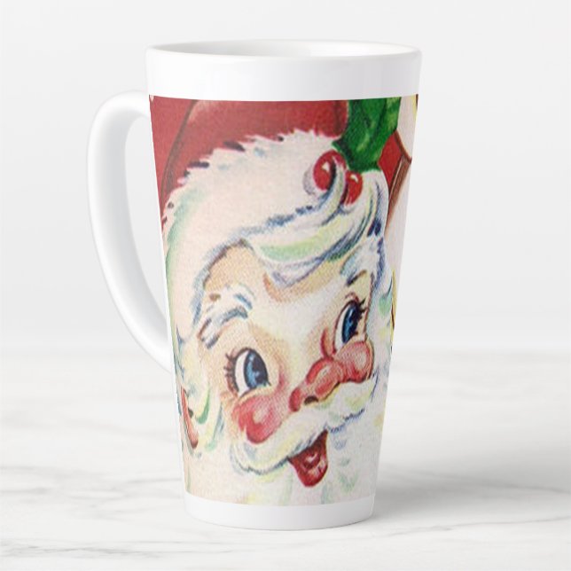 retro vintage Christmas Santa reindeer Latte Mug (Left Angle)