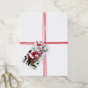 retro vintage christmas santa reindeer party gift tags