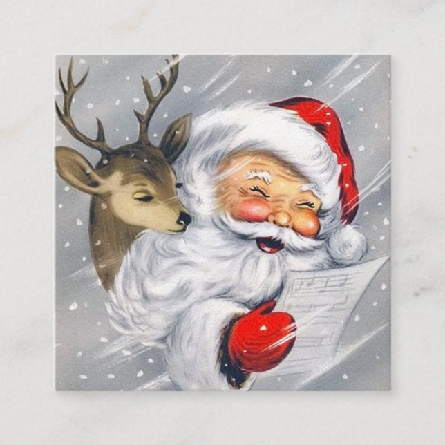 Retro vintage Christmas Santa reindeer Square Business Card (Front)