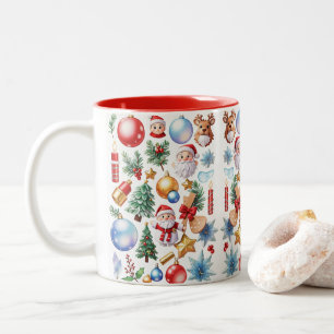 Retro Vintage Christmas Santa Reindeer Two-Tone Coffee Mug