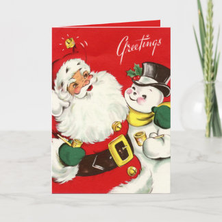 retro vintage Christmas Santa snowman Holiday Card