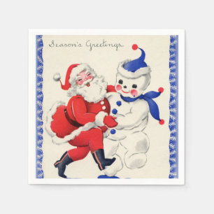 retro vintage Christmas Santa snowman Holiday Napkin