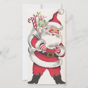 Retro Vintage Christmas Santa Winking With Gifts Holiday Card